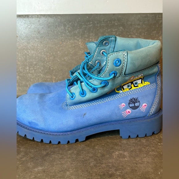 Timberland X SpongeBob SquarePants Nubuck Blue Leather Boots Boys 3 W 4.5 - Picture 5 of 13